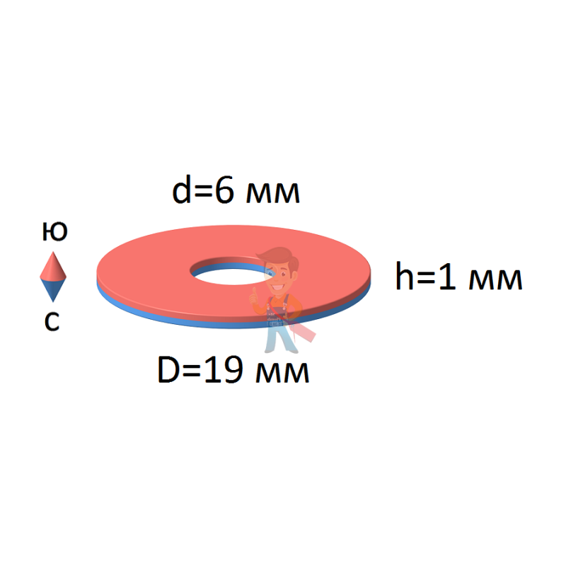 Неодимовый магнит кольцо 19х6х1 мм - фото 1